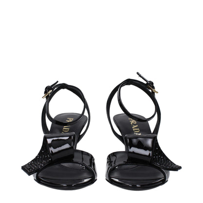 Black Leather Stiletto Heels Sandals