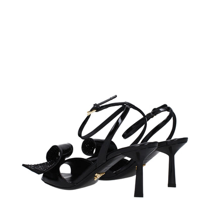 Black Leather Stiletto Heels Sandals