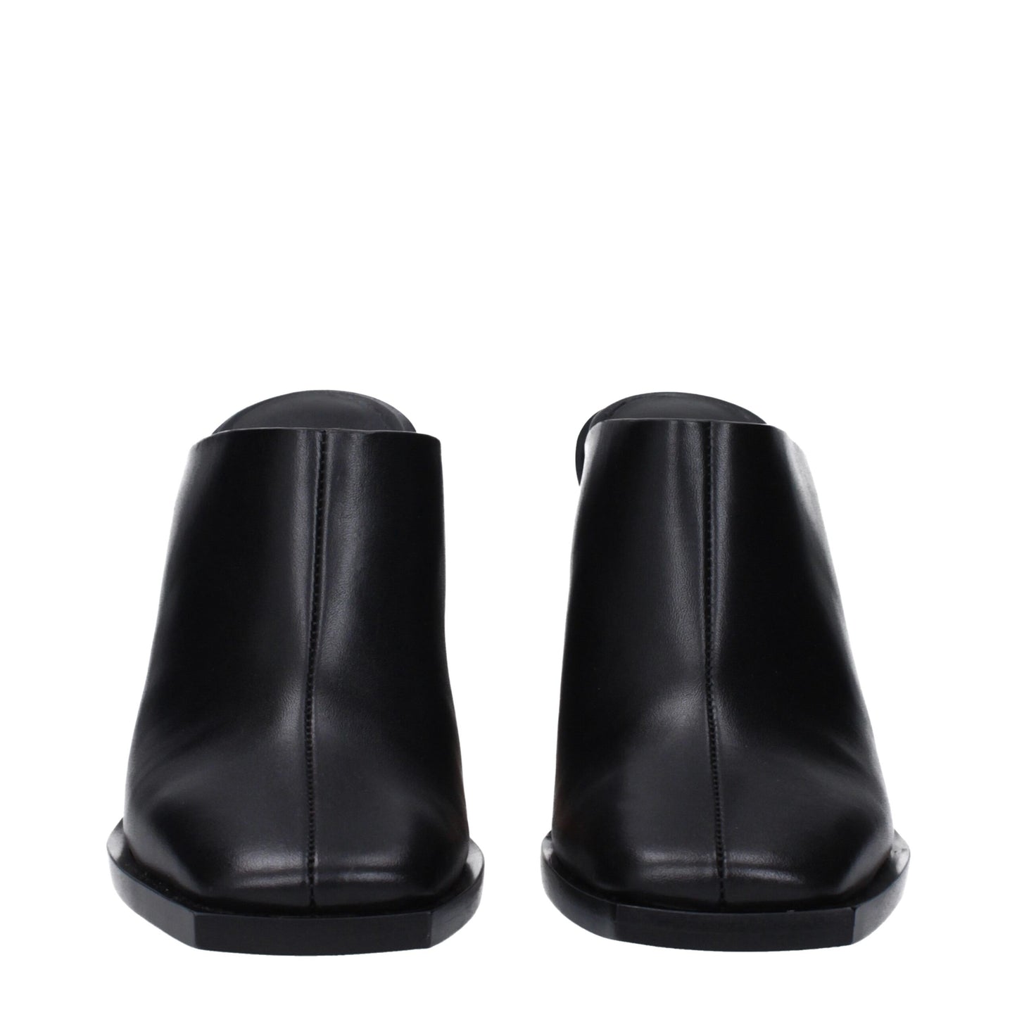 Black Leather Mules