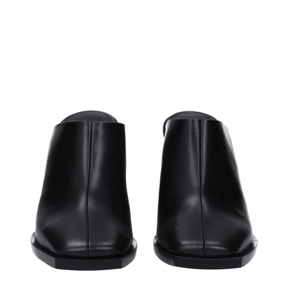 Black Leather Mules
