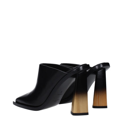 Black Leather Mules