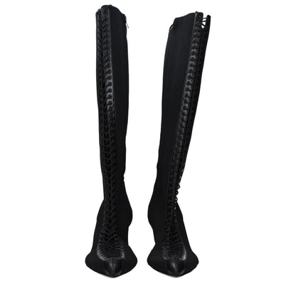 Black Fabric Lace-Up Boots