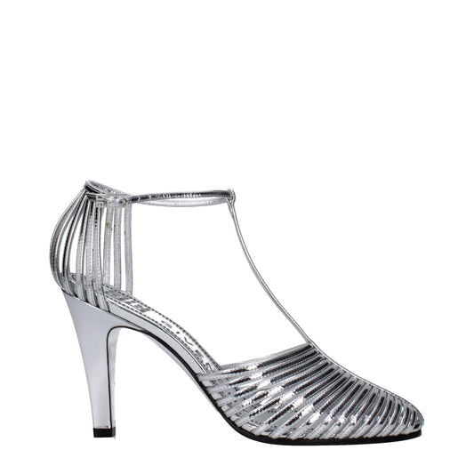 Gray Leather Stiletto Heels Sandals