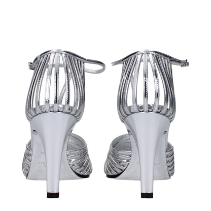 Gray Leather Stiletto Heels Sandals