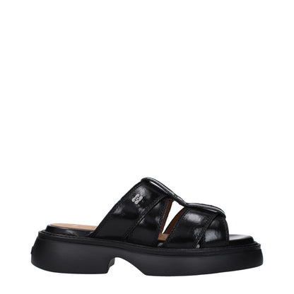 Black Fabric Slippers Sandals