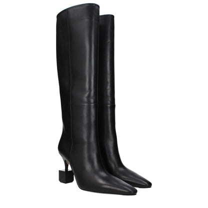 Black Leather High Heel Boots