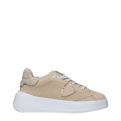 Beige Leather Low Tops