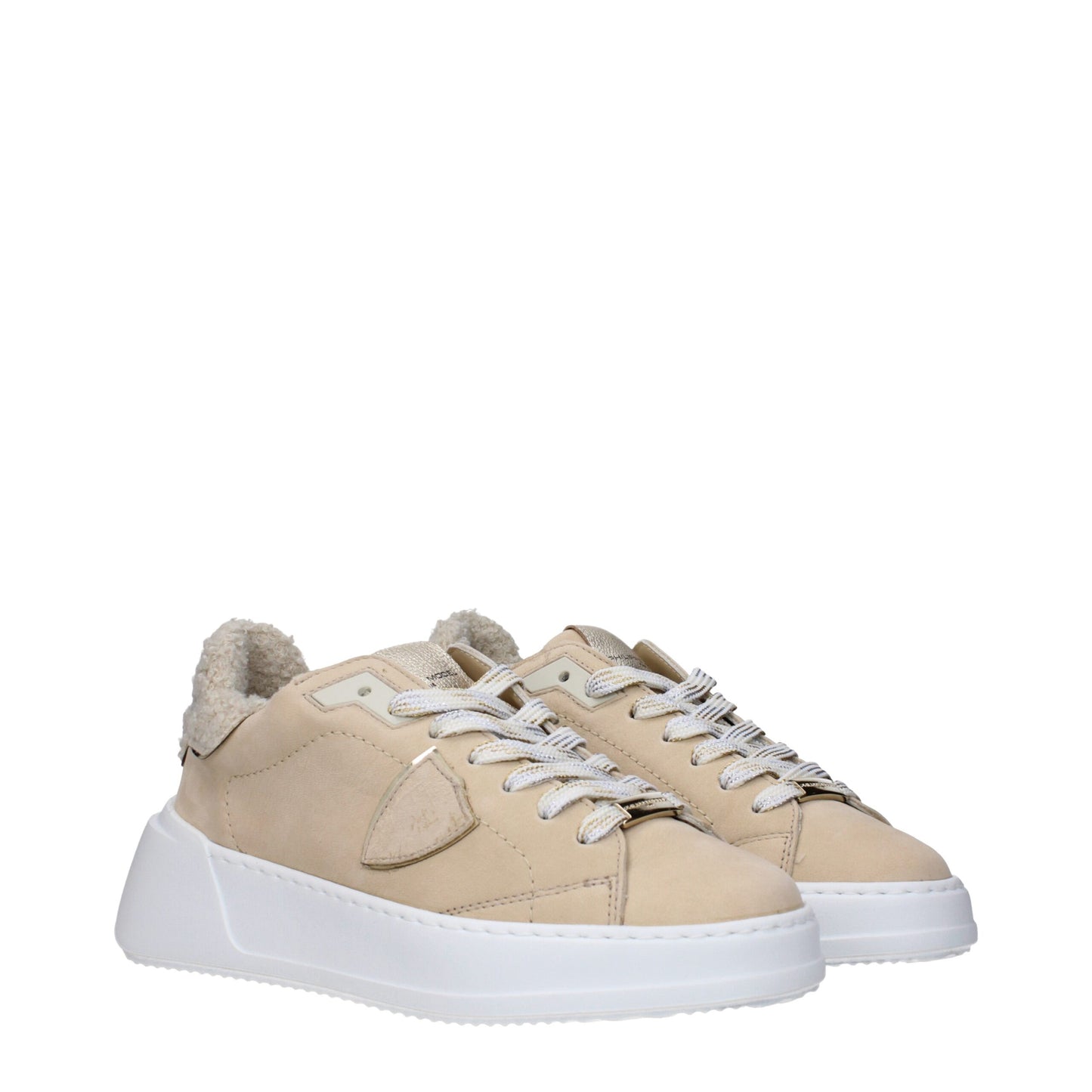 Beige Leather Low Tops