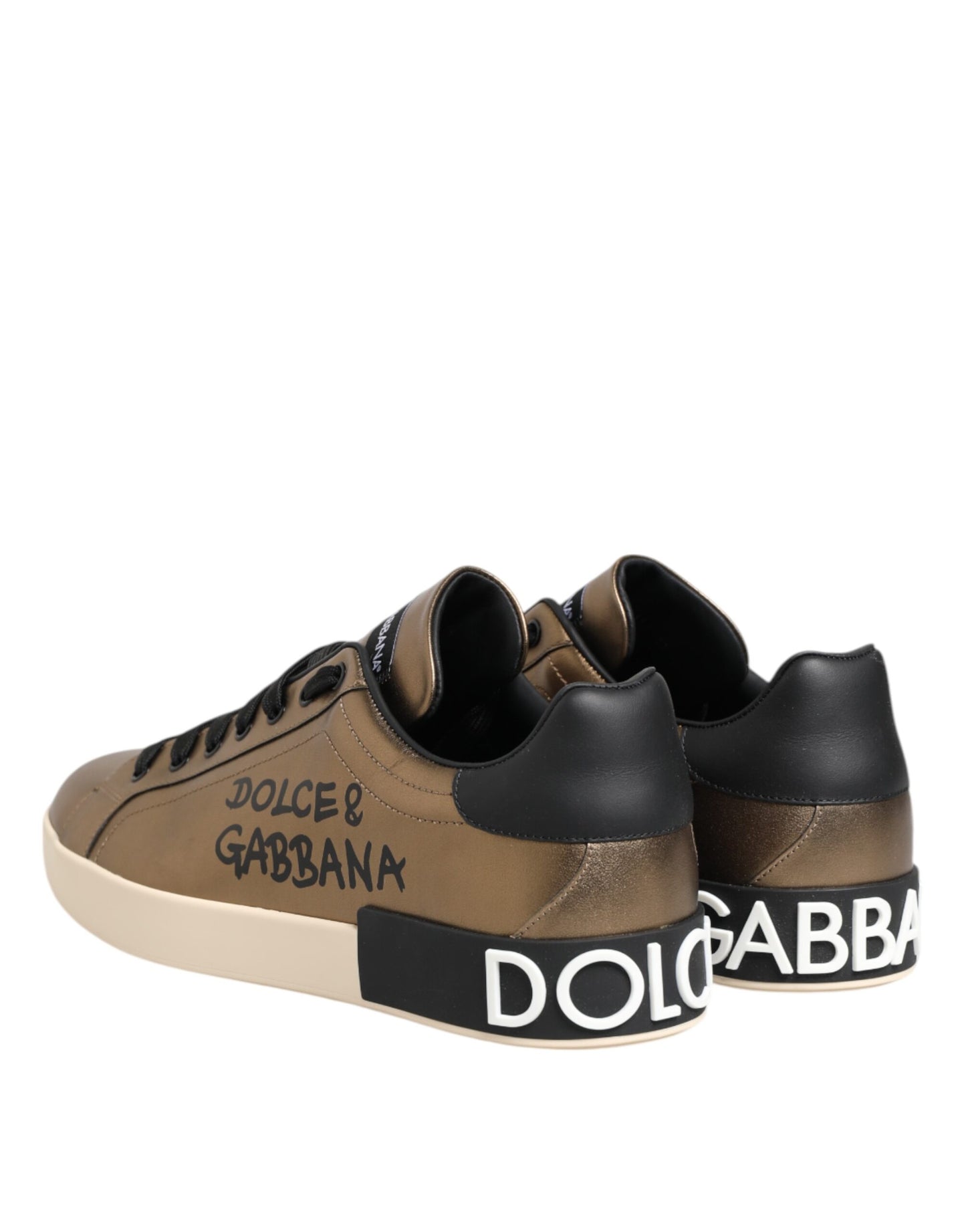Gold Portofino Leather Low Top Sneakers Shoes