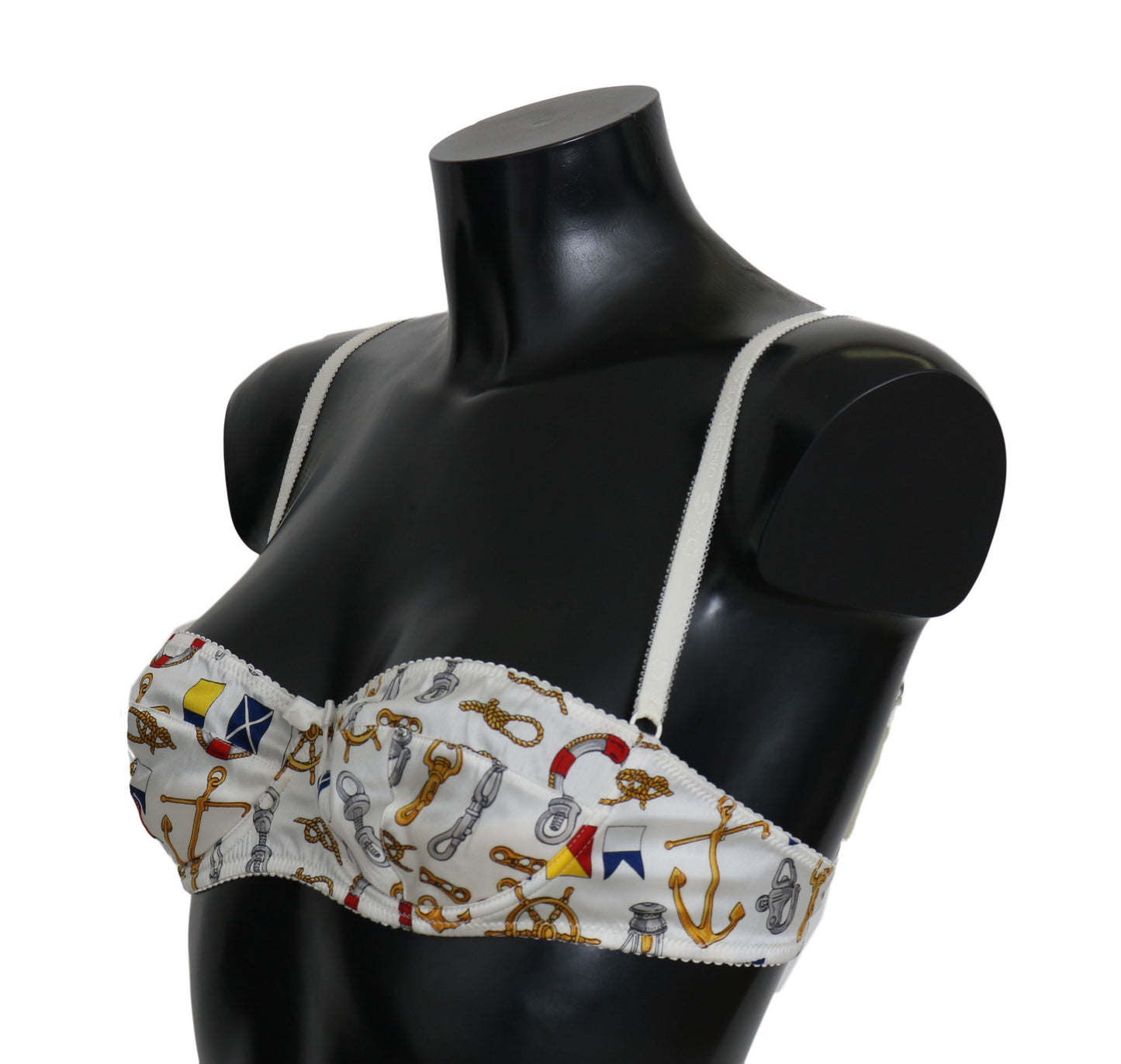 Elegante sujetador elástico con estampado marinero blanco