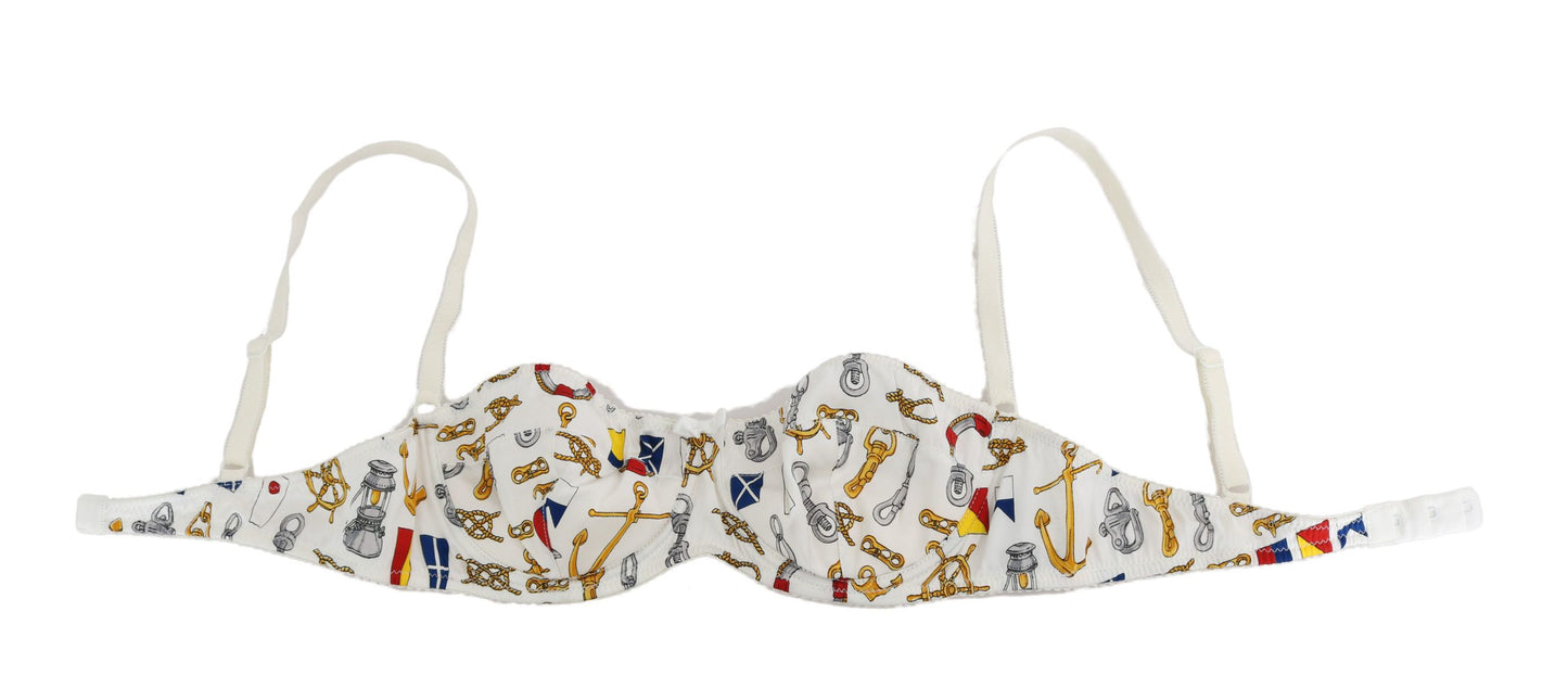 Elegante sujetador elástico con estampado marinero blanco