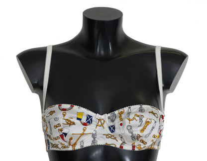 Elegante sujetador elástico con estampado marinero blanco