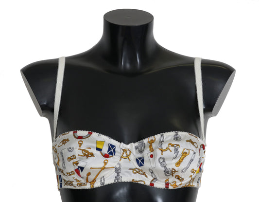 Elegante sujetador elástico con estampado marinero blanco