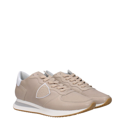 Beige Leather Low Tops