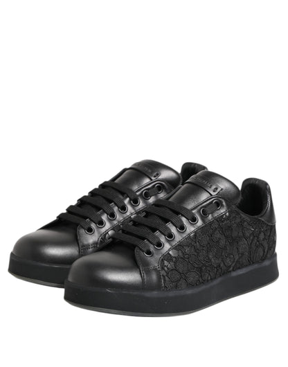 Black Floral Lace Low Top Sneakers Shoes