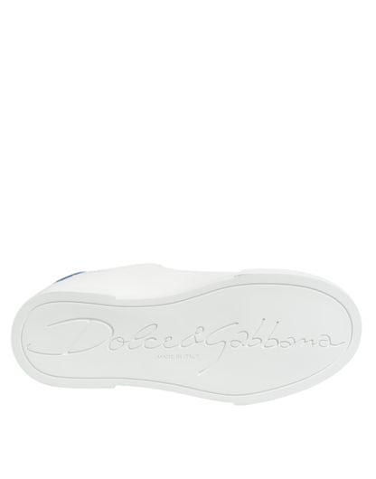 White Blue Leather Low Top Sneakers Shoes