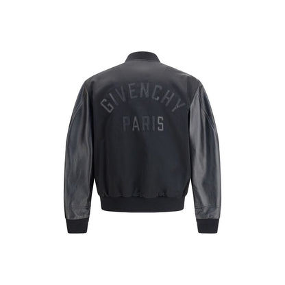 Leather and satin bomber Jacket