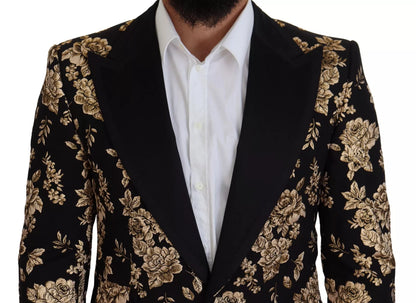 Gold Black Floral Embroidered Jacket Blazer