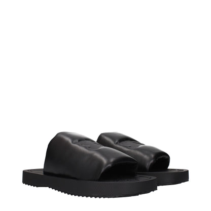 Black Leather Slippers Sandals