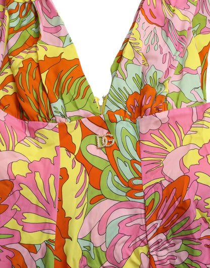 Multicolor Floral Silk Flared Mini Dress