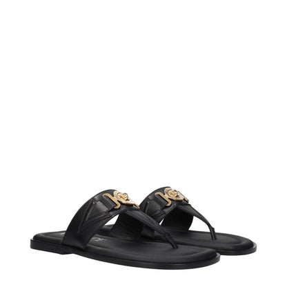 Black Leather Flip-Flop Sandals