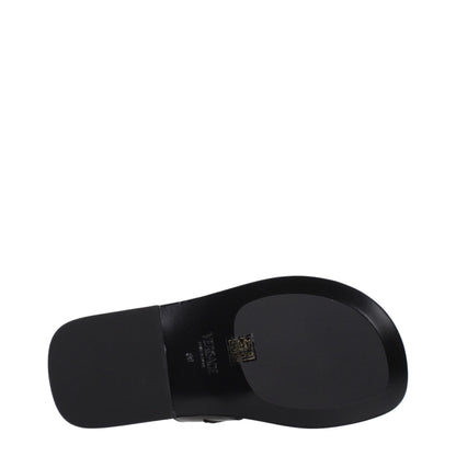 Black Leather Flip-Flop Sandals