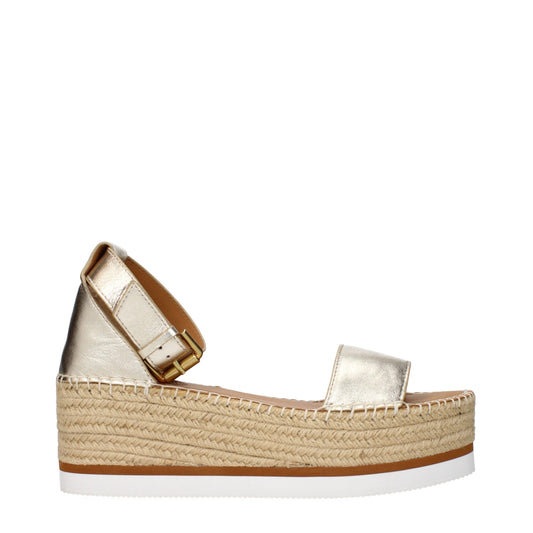 Gold Leather Wedges Sandals