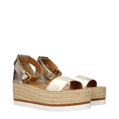 Gold Leather Wedges Sandals