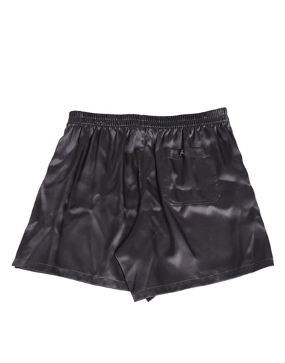 Black Satin Silk Elastic Men Boxer Short Swimwear