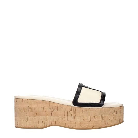 Beige Leather Wedges Sandals