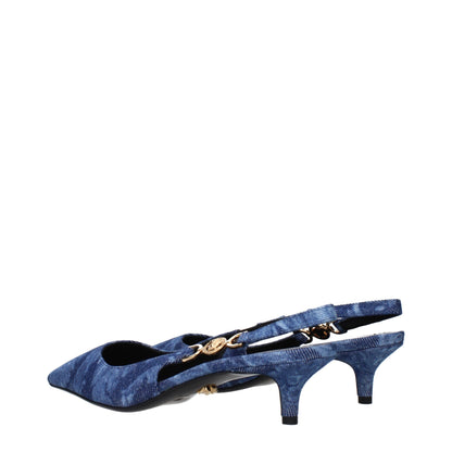 Blue Fabric Flat Sandals