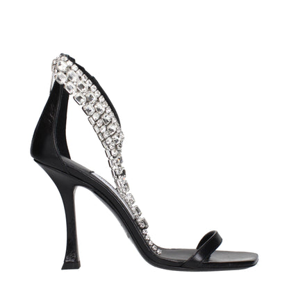 Black Leather Stiletto Heels Sandals