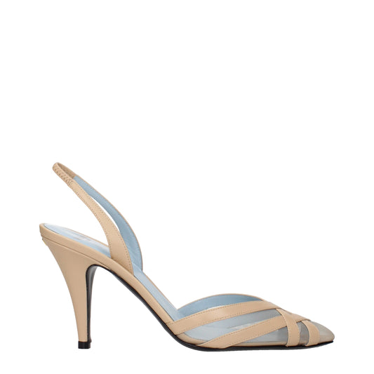 Beige Leather Stiletto Heels Sandals