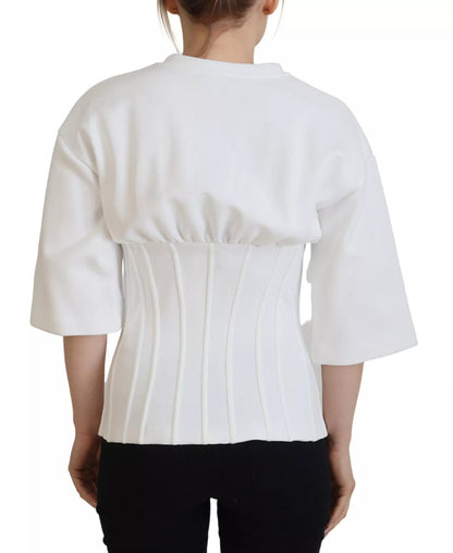White Cotton Corset Stretch Top  T-shirt