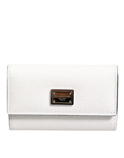 White Leather Card Case Holder Wallet Gold Logo Plate  Key Holder