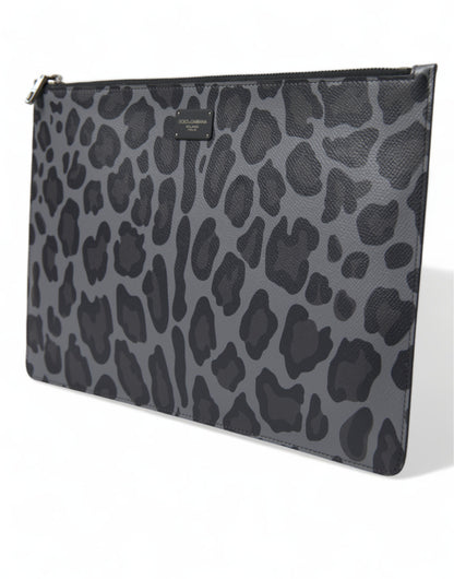 Multicolor Leopard Jacquard Logo Plaque Document Briefcase Bag