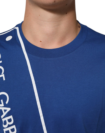 Blue Logo Print Cotton Crew Neck Men T-shirt