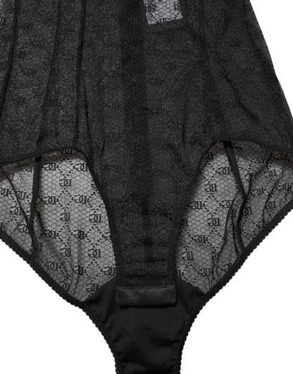 Black Nylon Stretch Bodysuit Lingerie Underwear