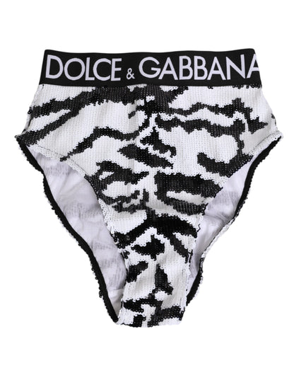 Black White Sequin High Waist Panty Underwear