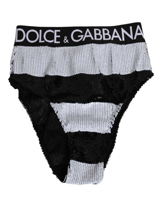 Black White Sequin High Waist Panty Underwear