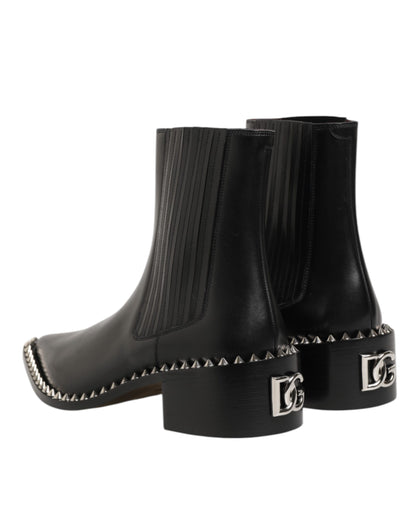 Black Leather Studded Men Short Boots Shoes