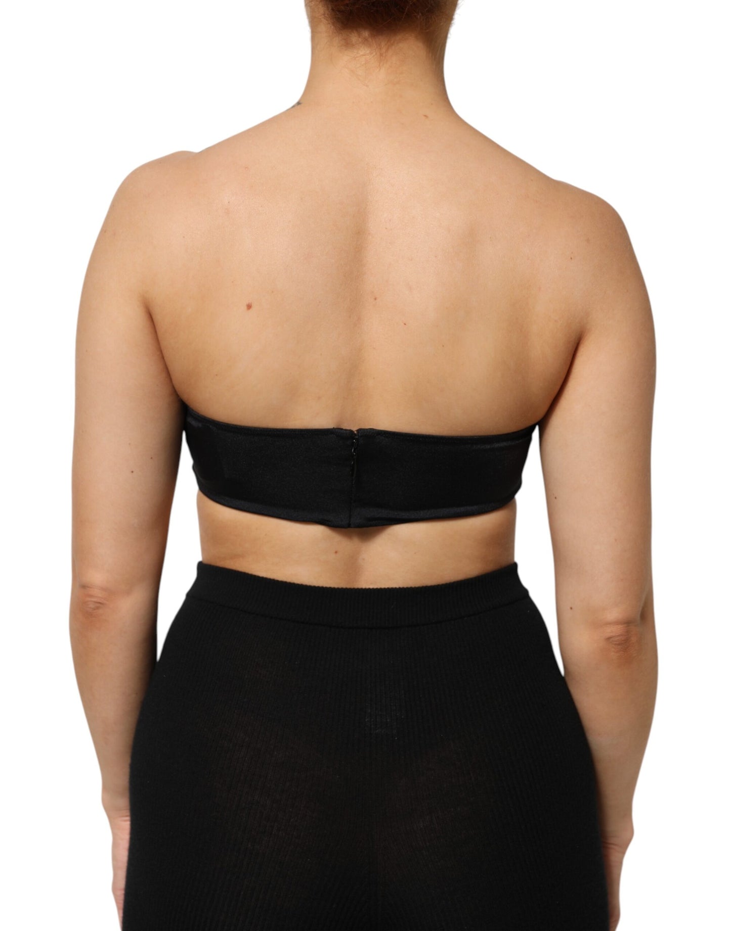 Black Nylon Blend Bandeau Strapless Tube Top