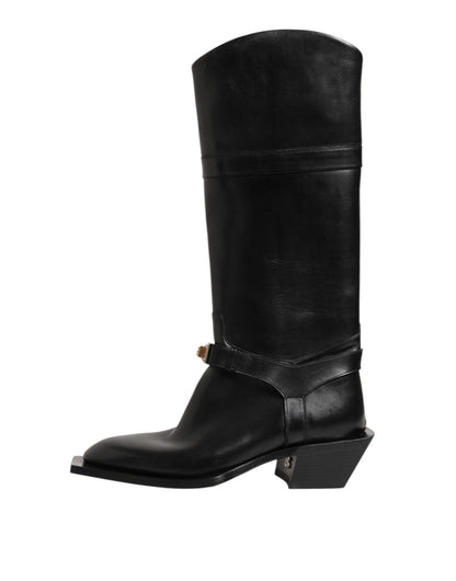 Black Logo Plaque Over The Calf Boot Shoes