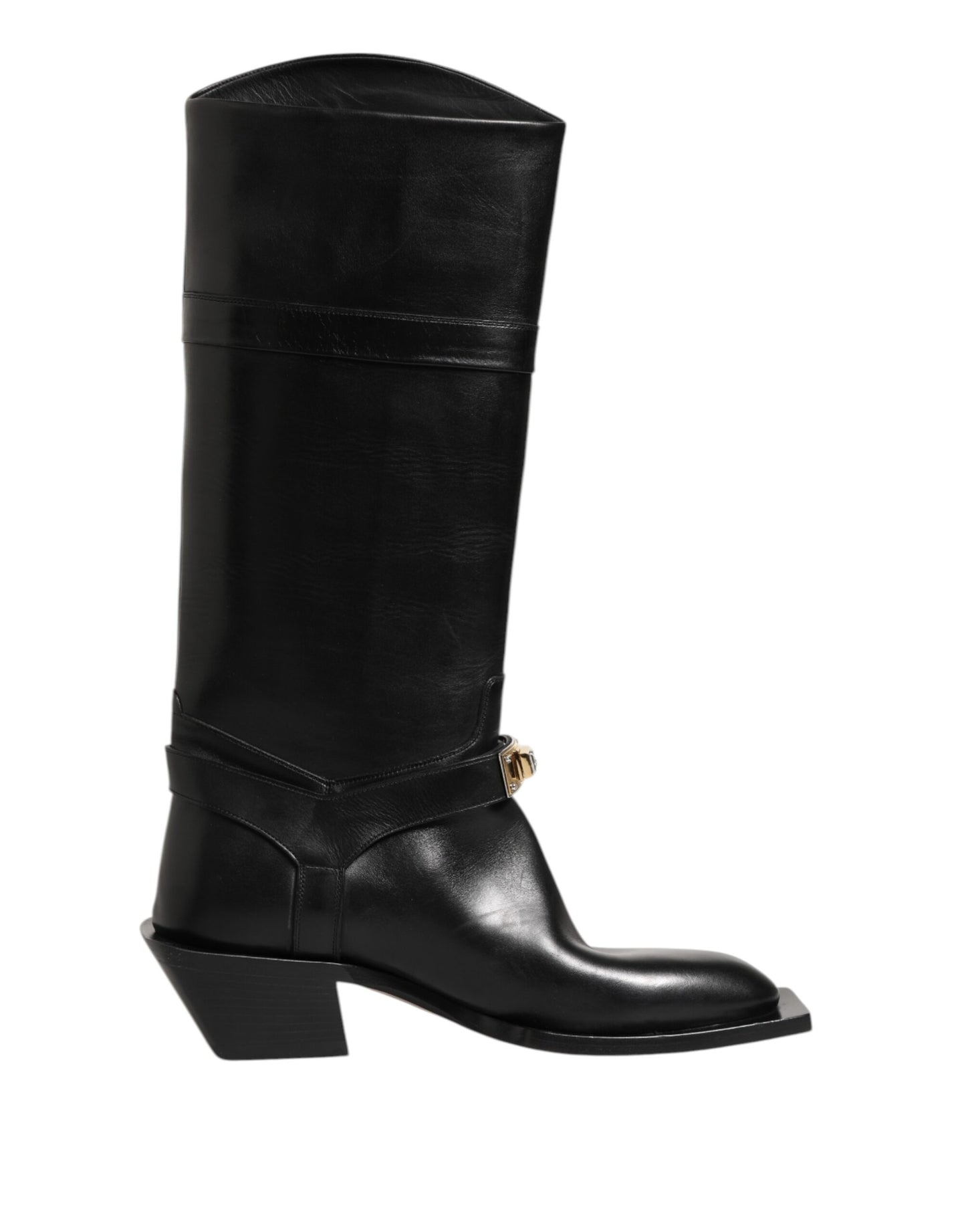 Black Logo Plaque Over The Calf Boot Shoes