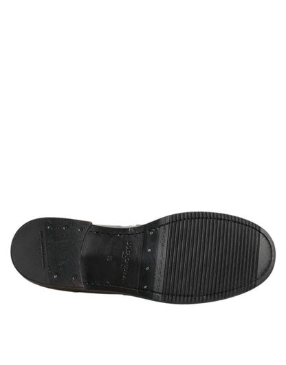 Metallic Silver Logo Slip On Men Dress Shoes