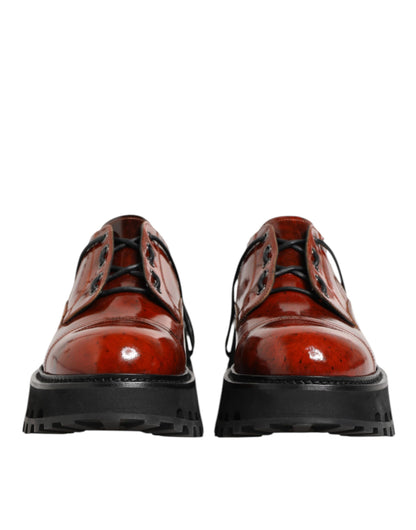 Brown Red Leather Lace Up Derby Dress Shoes