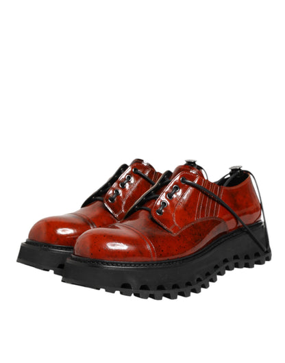 Brown Red Leather Lace Up Derby Dress Shoes