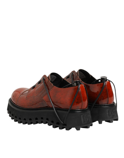 Brown Red Leather Lace Up Derby Dress Shoes
