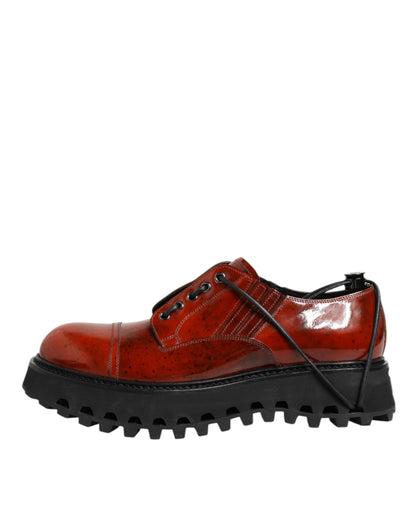 Brown Red Leather Lace Up Derby Dress Shoes