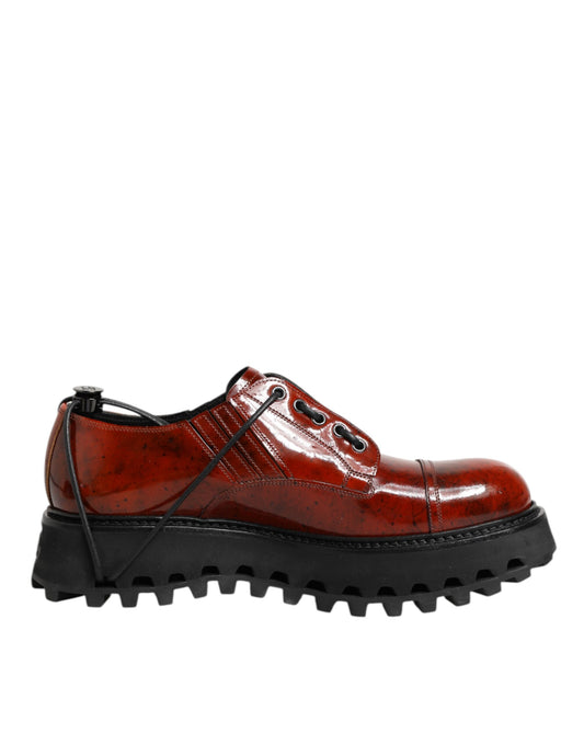 Brown Red Leather Lace Up Derby Dress Shoes
